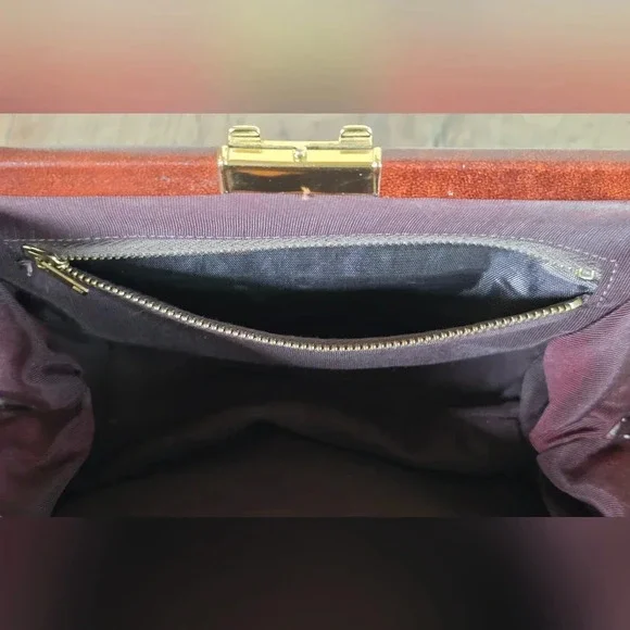 Vintage Etra Cinnamon Brown Bowling Bag Style Purse - Picture 6 of 8